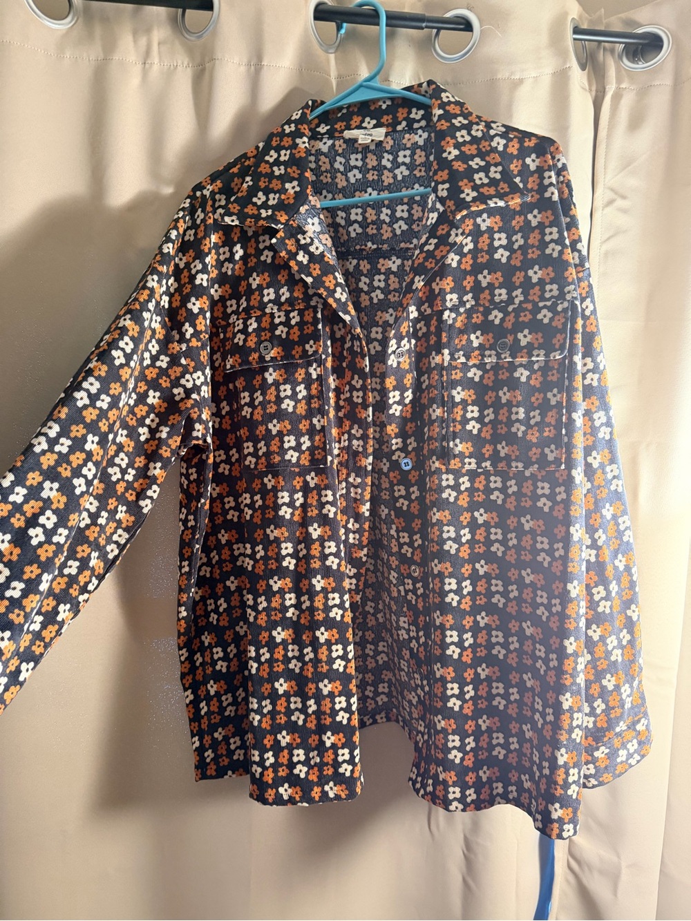 entro womans Black Button-Down Shirt with Orange & White Floral Print
